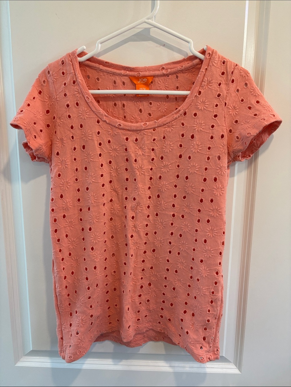 Joe Fresh Coral Pink Eyelet Scoop Neck Tee